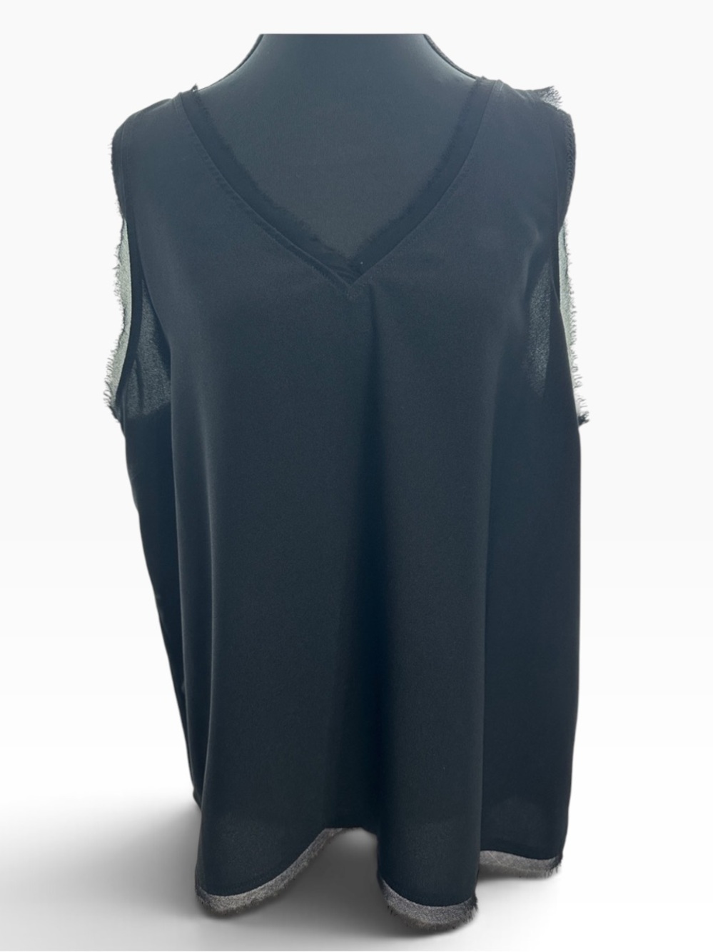 Halogen Black V-Neck Sleeveless Camisole with Frayed Trim